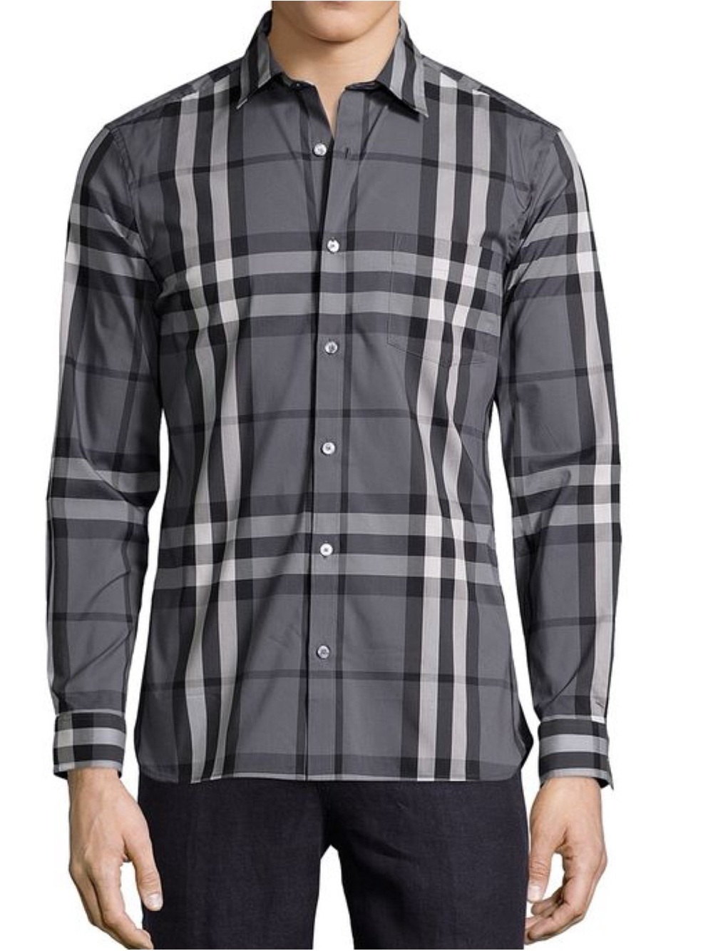 Authentic Burberry Checked Nelson Slim Fit Charcoal Gray Plaid Button Down Shirt